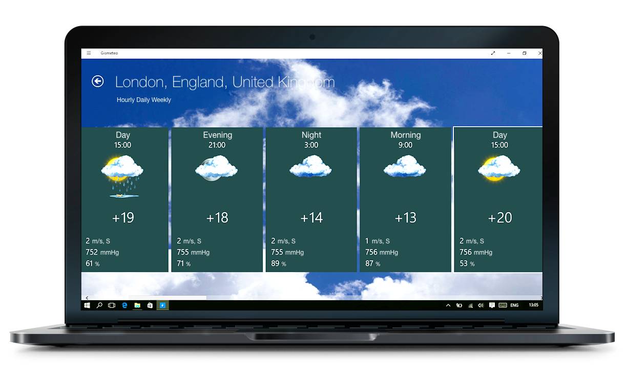 GISMETEO weather application on the desktop and weather extension for